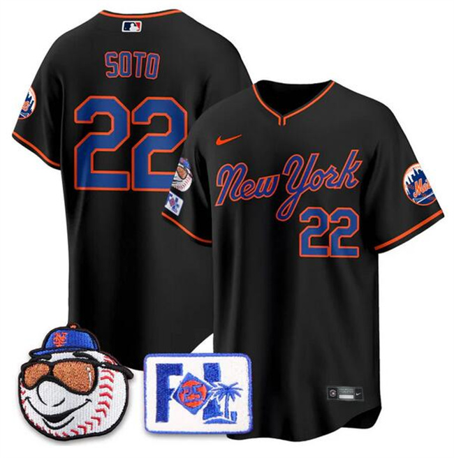 Men's New York Mets #22 Juan Soto Black 2025 Spring Training Stitched Baseball Jersey Men's New York Mets #22 Juan Soto Black 2025 Spring Training Stitched Baseball Jersey